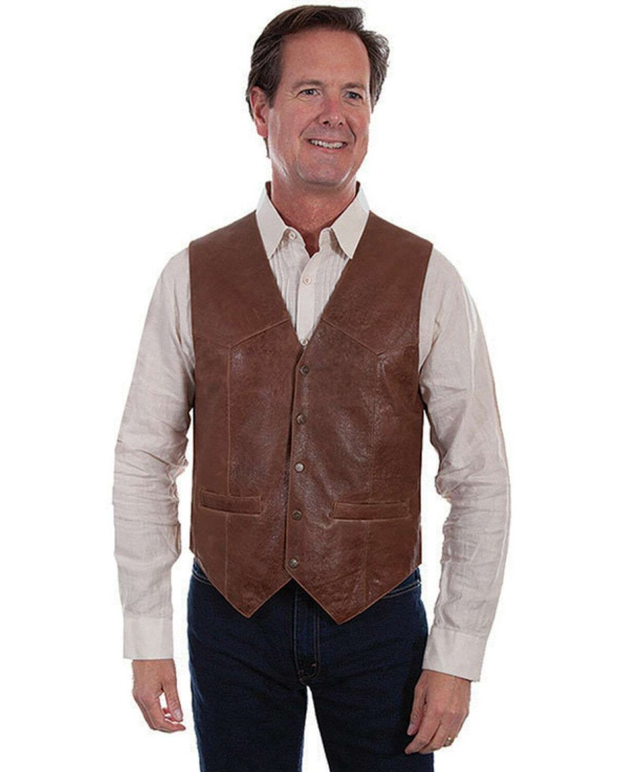 Vest * | Online Scully Leatherwear Men'S Tailored Vintage Lamb Leather Vest