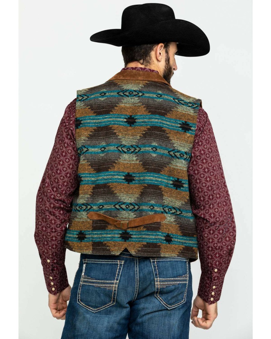 Vest * | Outlet Scully Men'S Cinnamon Boar Suede Southwestern Back Snap-Front Knit Vest Big