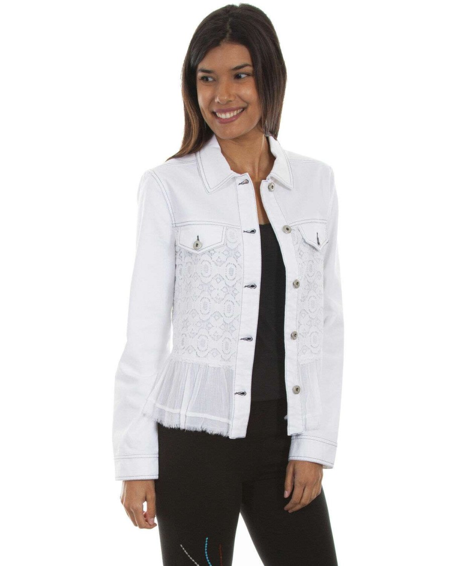 Jackets * | Sale Scully Women'S Georgette Ruffle Denim Jacket