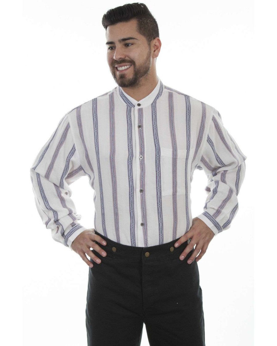 Shirts * | Sale Scully Men'S Dobby Stripe Ivory Shirt