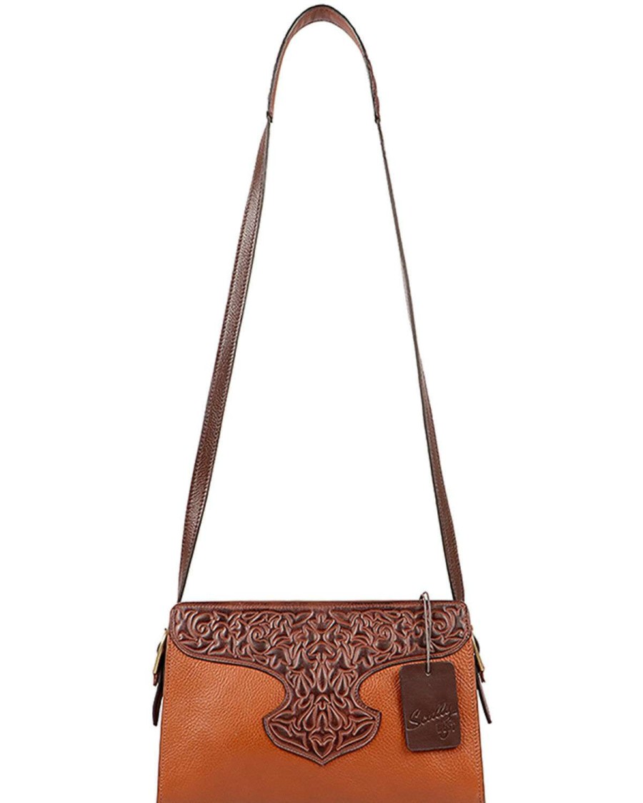 Bags * | Sale Scully Women'S Leather Tooled Overlay Handbag