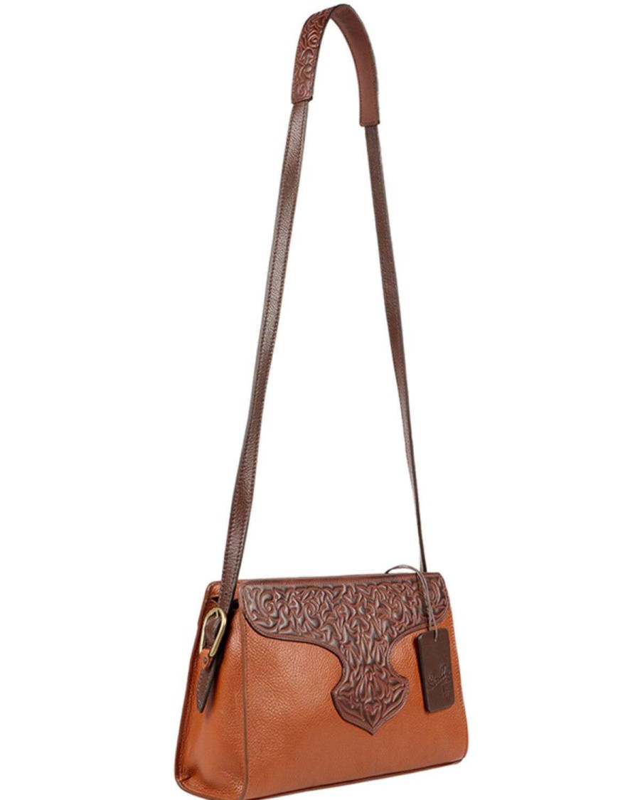 Bags * | Sale Scully Women'S Leather Tooled Overlay Handbag