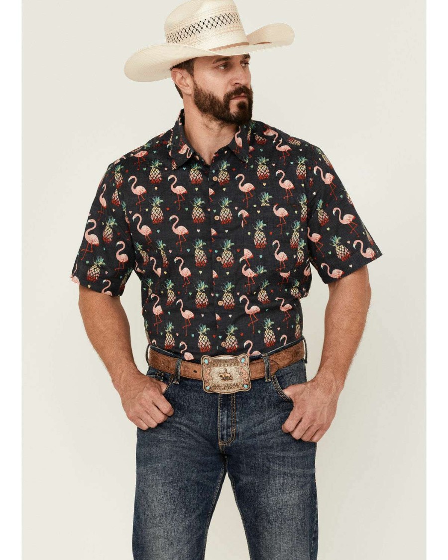 Shirts * | Discount Scully Men'S Pineapples & Flamingos All-Over Print Short Sleeve Button-Down Western Shirt