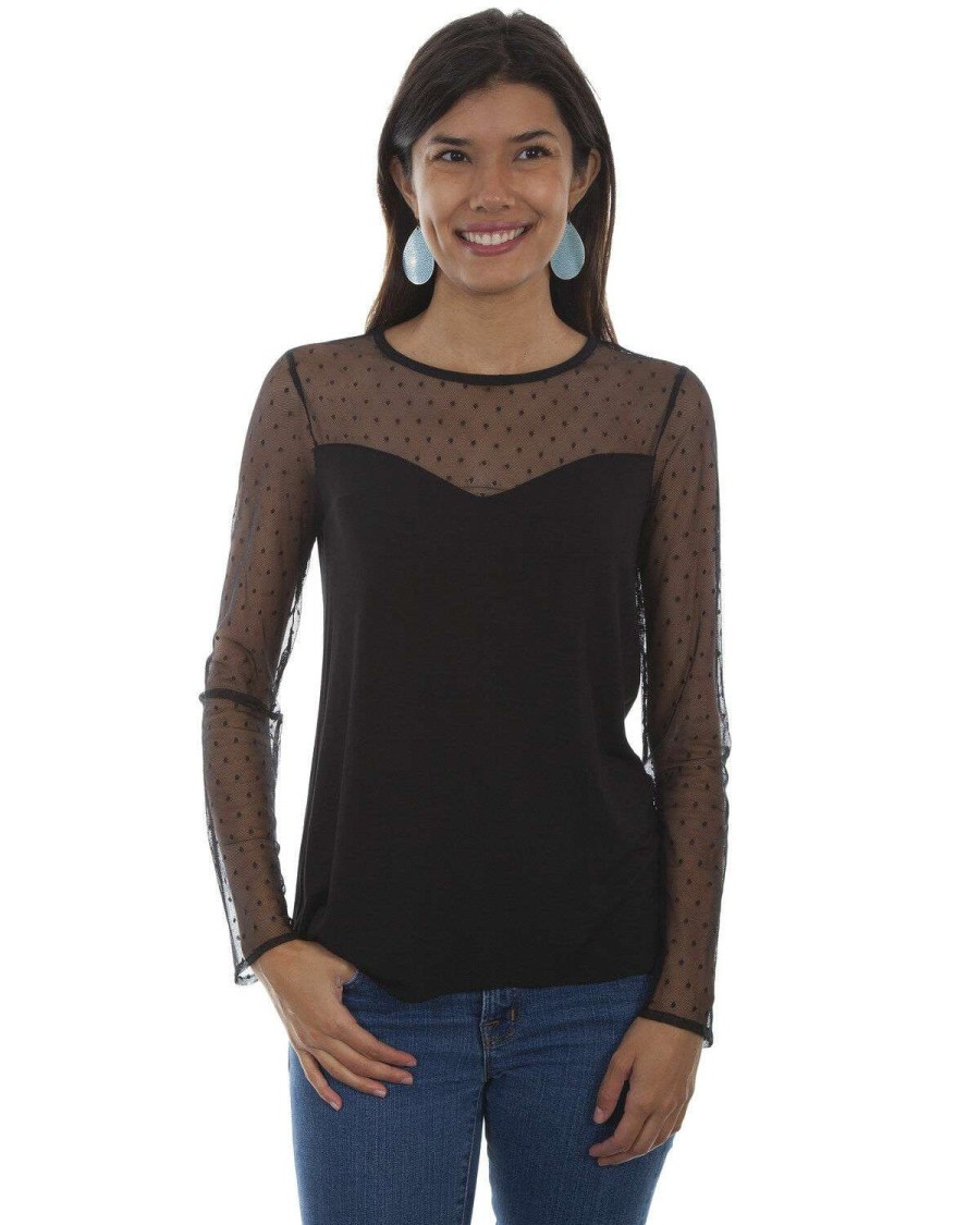 Tops * | Online Honey Creek By Scully Women'S Black Swiss Dot Sweetheart Top