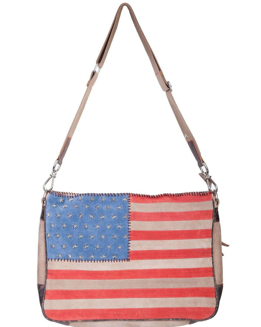 Bags * | Outlet Scully Women'S Suede American Flag Crossbody Bag