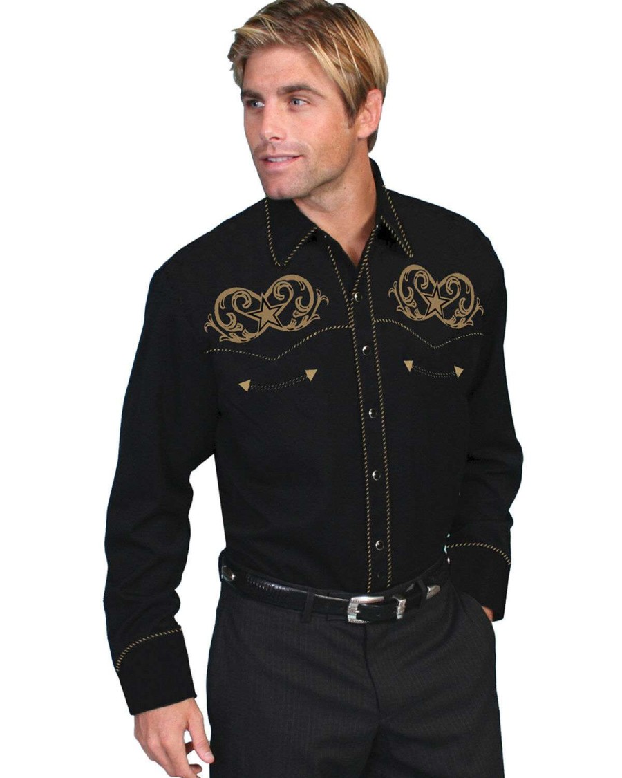 Shirts * | Limited Edition Scully Men'S Embroidered Star Western Shirt