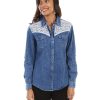 Tops * | Sale Honey Creek By Scully Women'S Denim Lace Long Sleeve Western Top