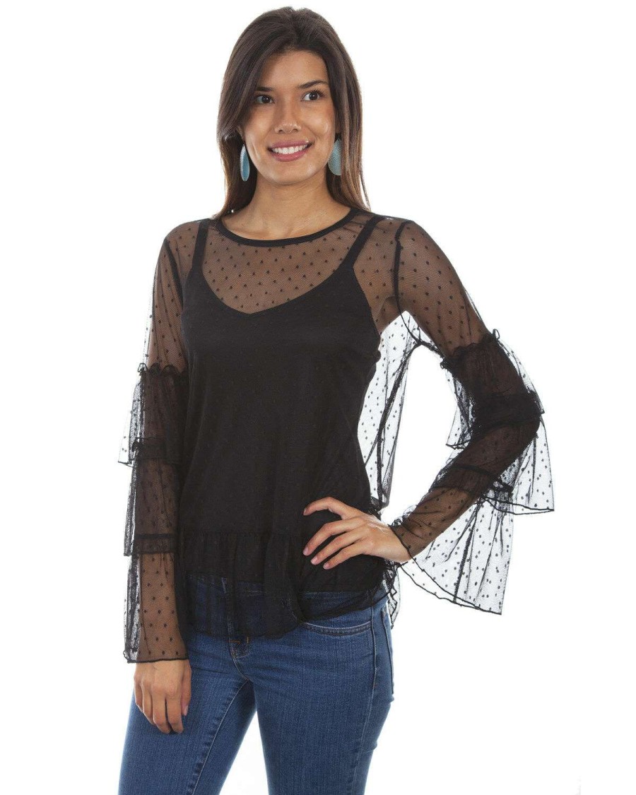 Tops * | Online Honey Creek By Scully Women'S Swiss Dot Triple Ruffle Top