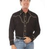 Shirts * | Limited Edition Scully Men'S Black Diamond Embroidered Long Sleeve Western Shirt