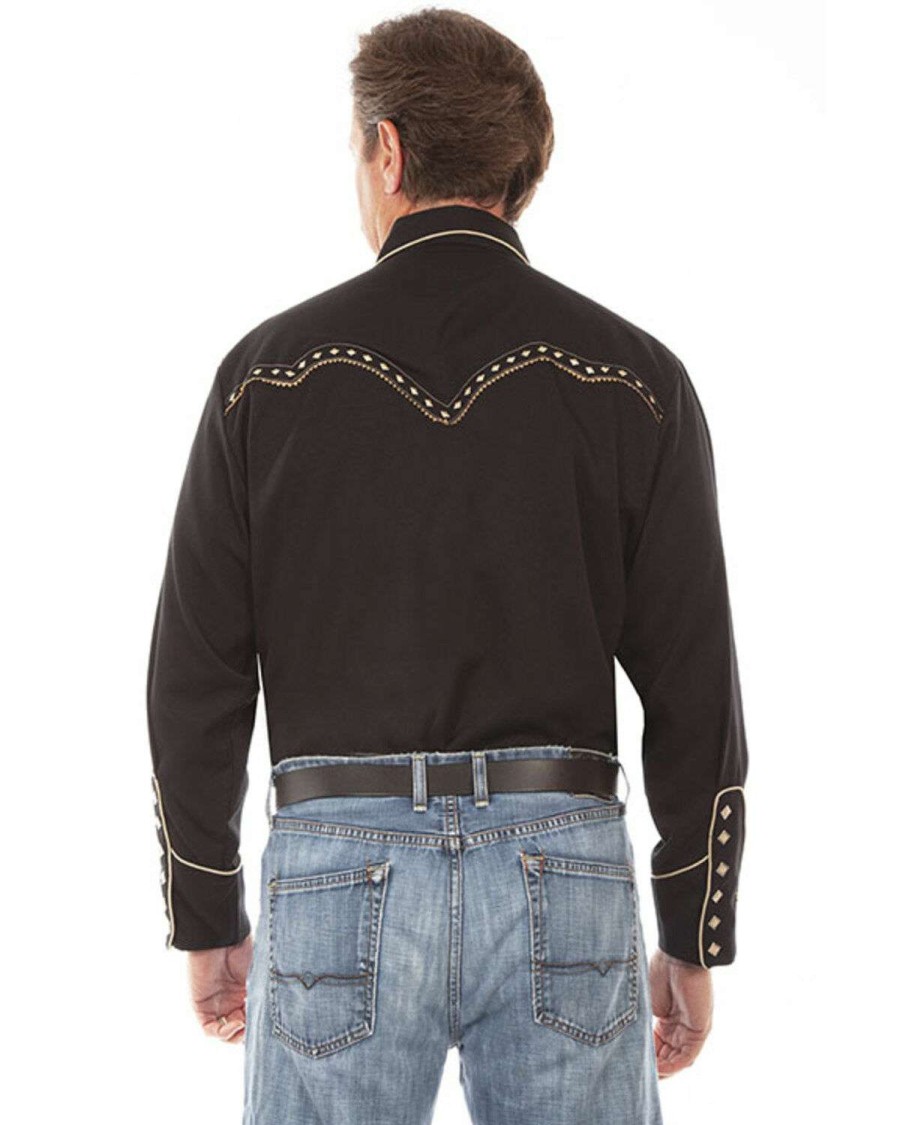 Shirts * | Limited Edition Scully Men'S Black Diamond Embroidered Long Sleeve Western Shirt