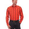 Shirts * | Online Scully Men'S Red Stripe Long Sleeve Snap Western Shirt