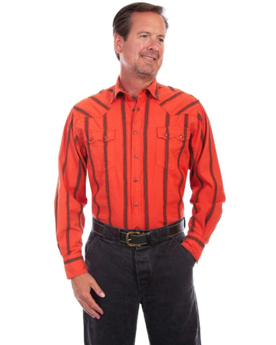 Shirts * | Online Scully Men'S Red Stripe Long Sleeve Snap Western Shirt