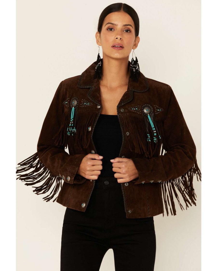 Jackets * | Limited Edition Scully Fringe & Beaded Boar Suede Leather Jacket