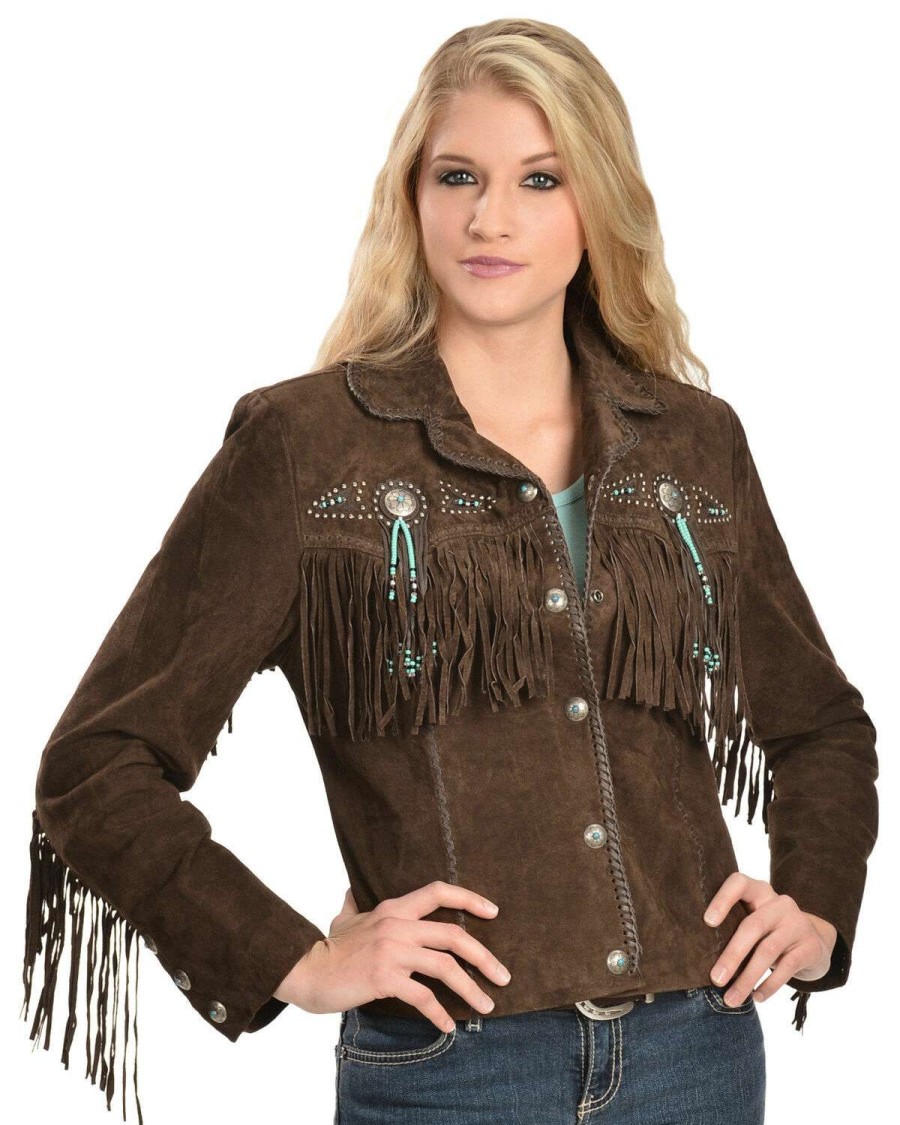 Jackets * | Limited Edition Scully Fringe & Beaded Boar Suede Leather Jacket