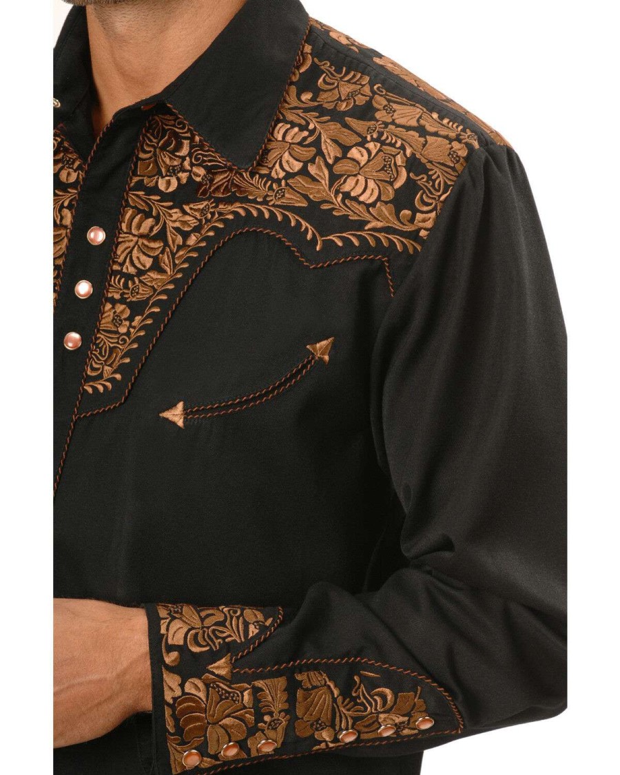 Shirts * | Outlet Scully Men'S Copper Embroidered Gunfighter Long Sleeve Snap Western Shirt