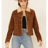 Jackets * | Sale Scully Women'S Brown Sherpa Lined Snap Front Trucker Jacket