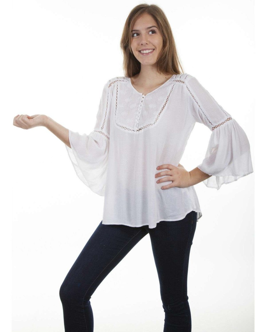 Blouse * | Discount Honey Creek By Scully Women'S Hi/Lo Lace Crochet Blouse