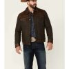 Jackets * | Outlet Scully Men'S Vintage Brown Herringbone Leather Trim Button-Front Jacket