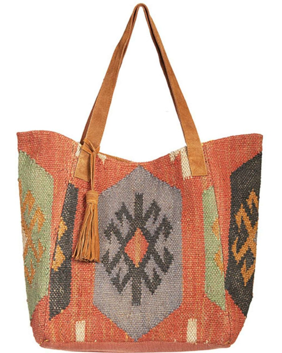 Bags * | Online Scully Women'S Woven Suede Trim Handbag