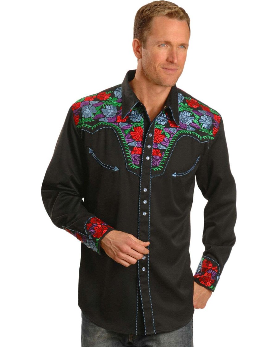 Shirts * | Outlet Scully Vibrant Floral Embroidered Retro Western Shirt Big & Tall