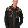 Shirts * | Limited Edition Scully Men'S Floral Embroidered Vintage Long Sleeve Western Shirt