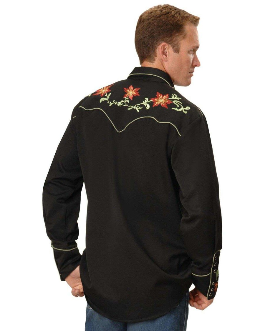 Shirts * | Limited Edition Scully Men'S Floral Embroidered Vintage Long Sleeve Western Shirt