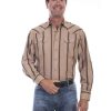 Shirts * | Discount Scully Men'S Tan Stripe Long Sleeve Snap Western Shirt