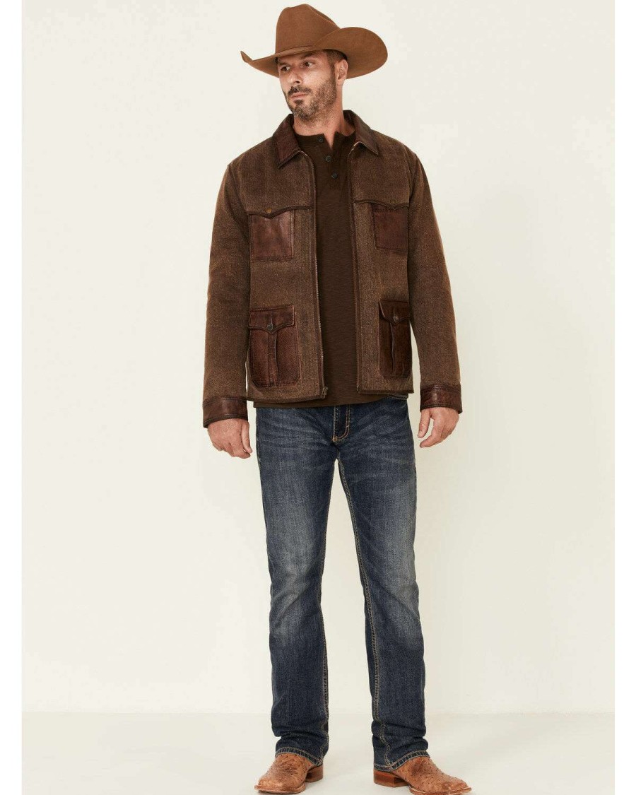 Jackets * | Sale Scully Men'S Brown Canvas Leather Trim Zip-Front Jacket