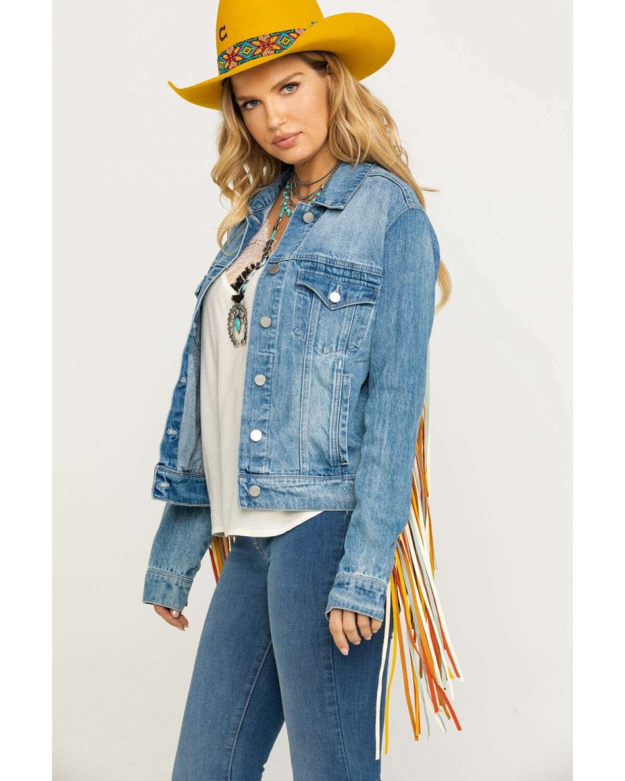 Jackets * | Discount Honey Creek By Scully Women'S Colorful Fringe Denim Jacket