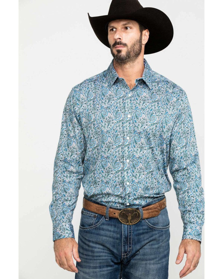 Shirts * | Online Scully Signature Soft Series Men'S Turquoise Paisley Print Long Sleeve Western Shirt