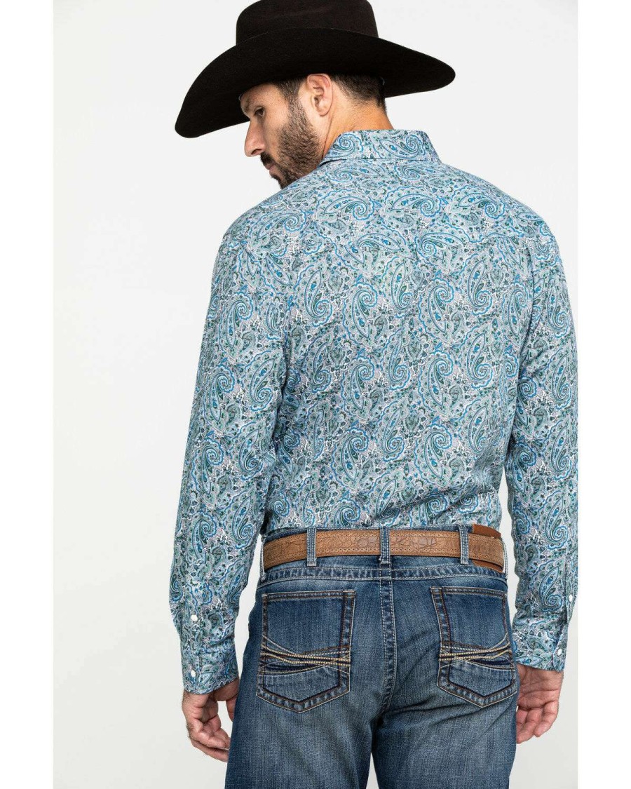 Shirts * | Online Scully Signature Soft Series Men'S Turquoise Paisley Print Long Sleeve Western Shirt