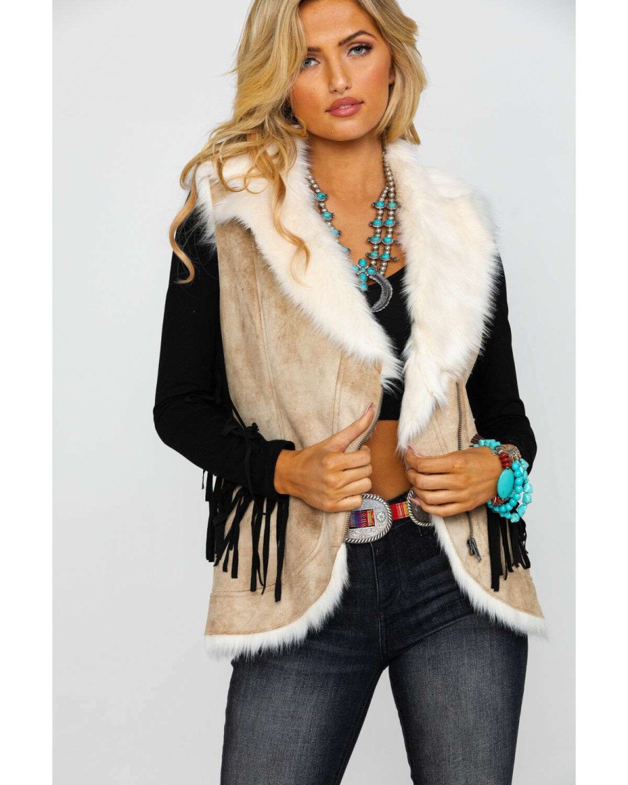 Vest * | Outlet Honey Creek By Scully Women'S Beige Faux Fur Vest