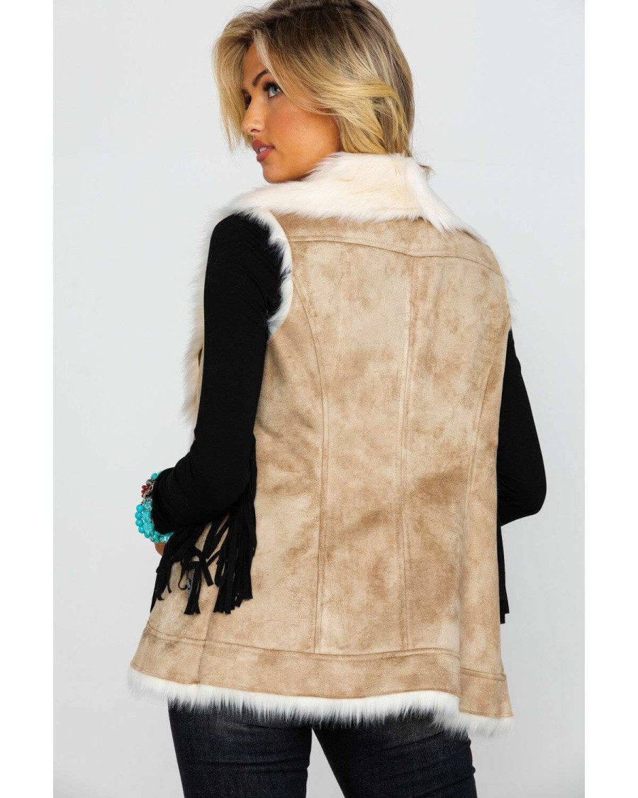 Vest * | Outlet Honey Creek By Scully Women'S Beige Faux Fur Vest