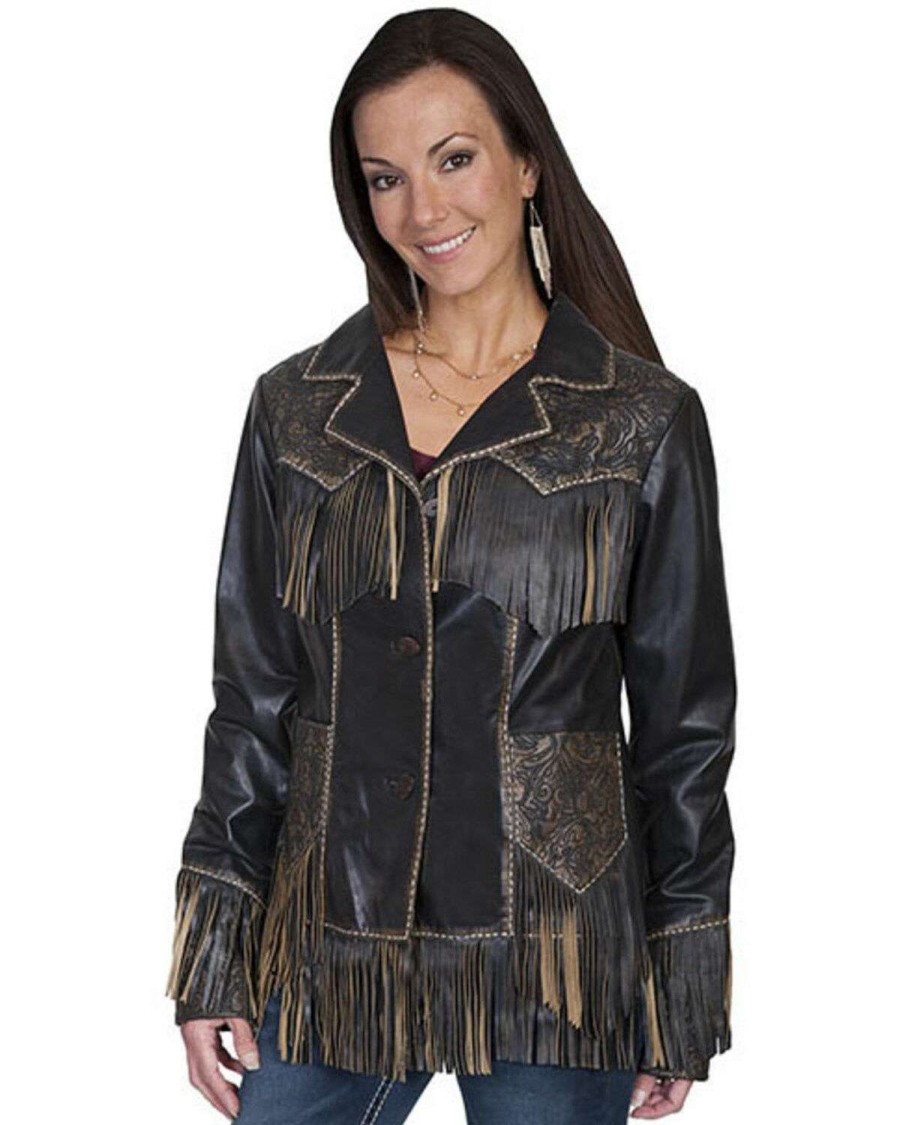 Jackets * | Limited Edition Scully Women'S Fringe Tooled Leather Jacket