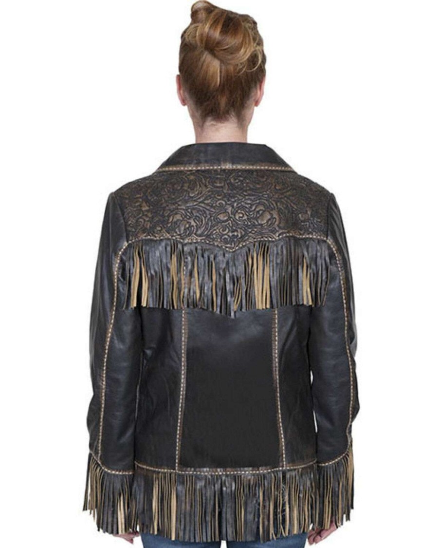 Jackets * | Limited Edition Scully Women'S Fringe Tooled Leather Jacket