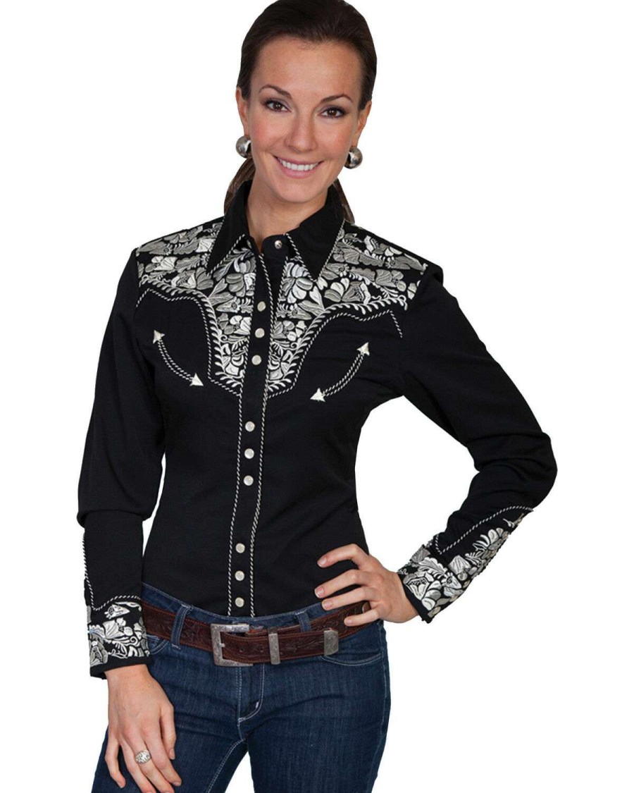 Shirts * | Outlet Scully Women'S Silver Western Embroidered Shirt