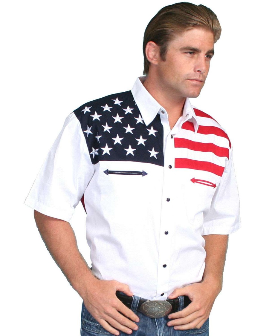 Shirts * | Outlet Scully American Flag Colorblock Western Shirt Big & Tall