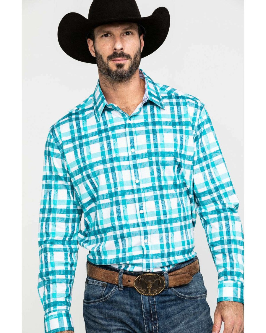 Shirts * | Sale Scully Signature Soft Series Men'S Green Large Plaid Long Sleeve Western Shirt