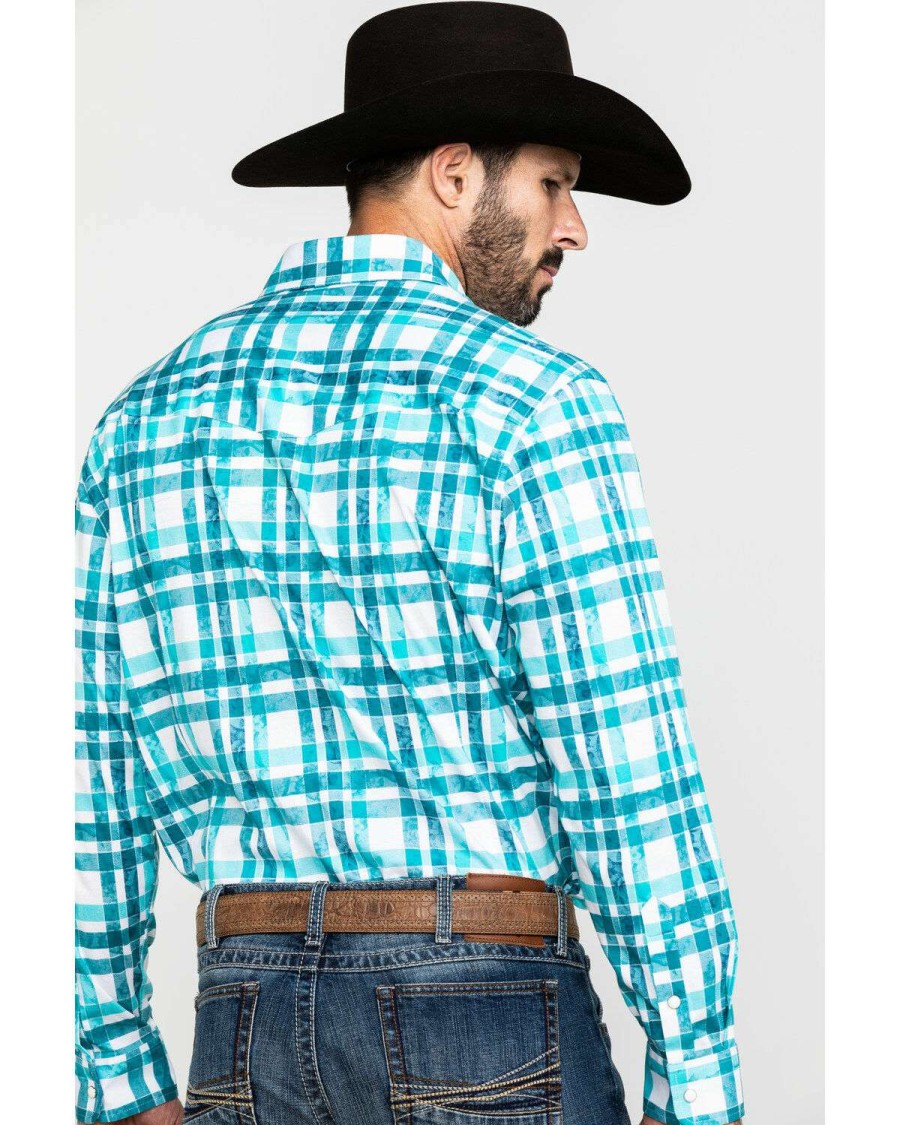 Shirts * | Sale Scully Signature Soft Series Men'S Green Large Plaid Long Sleeve Western Shirt