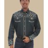 Shirts * | Outlet Scully Men'S Denim Scroll Embroidered Long Sleeve Snap Western Shirt