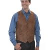 Vest * | Discount Scully Men'S Vintage Leather Brown Western Vest