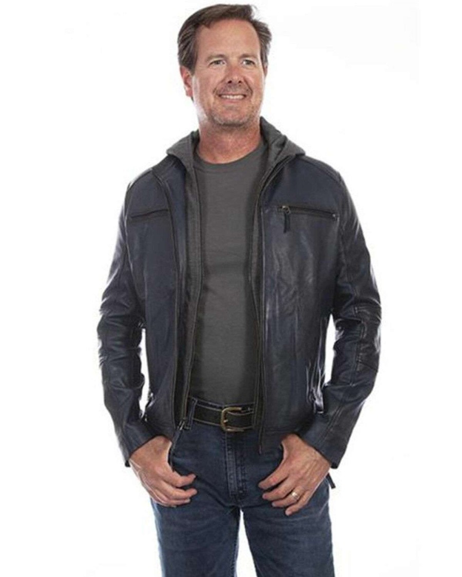 Jackets * | Online Scully Men'S Soft Lamb Zip-Front Hooded Leather Jacket