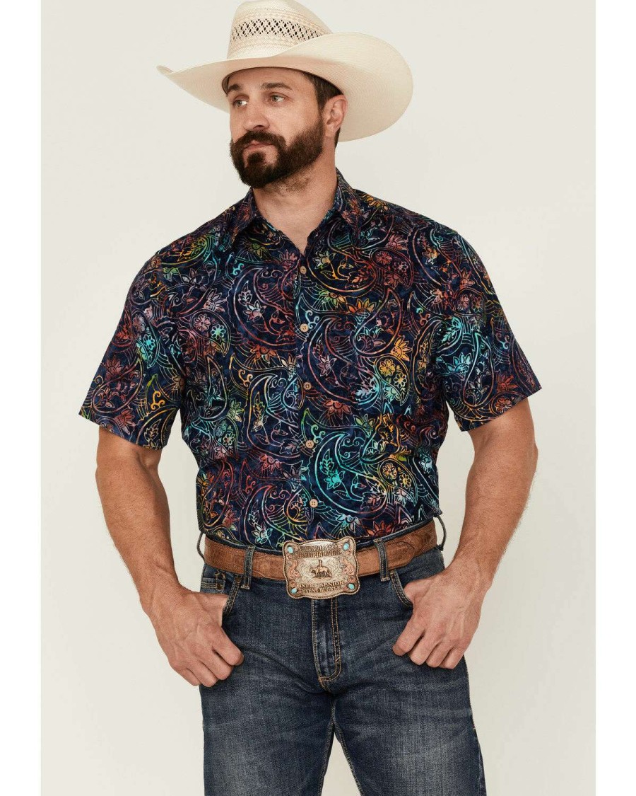 Shirts * | Outlet Scully Men'S Paisley Floral Print Short Sleeve Button-Down Western Shirt