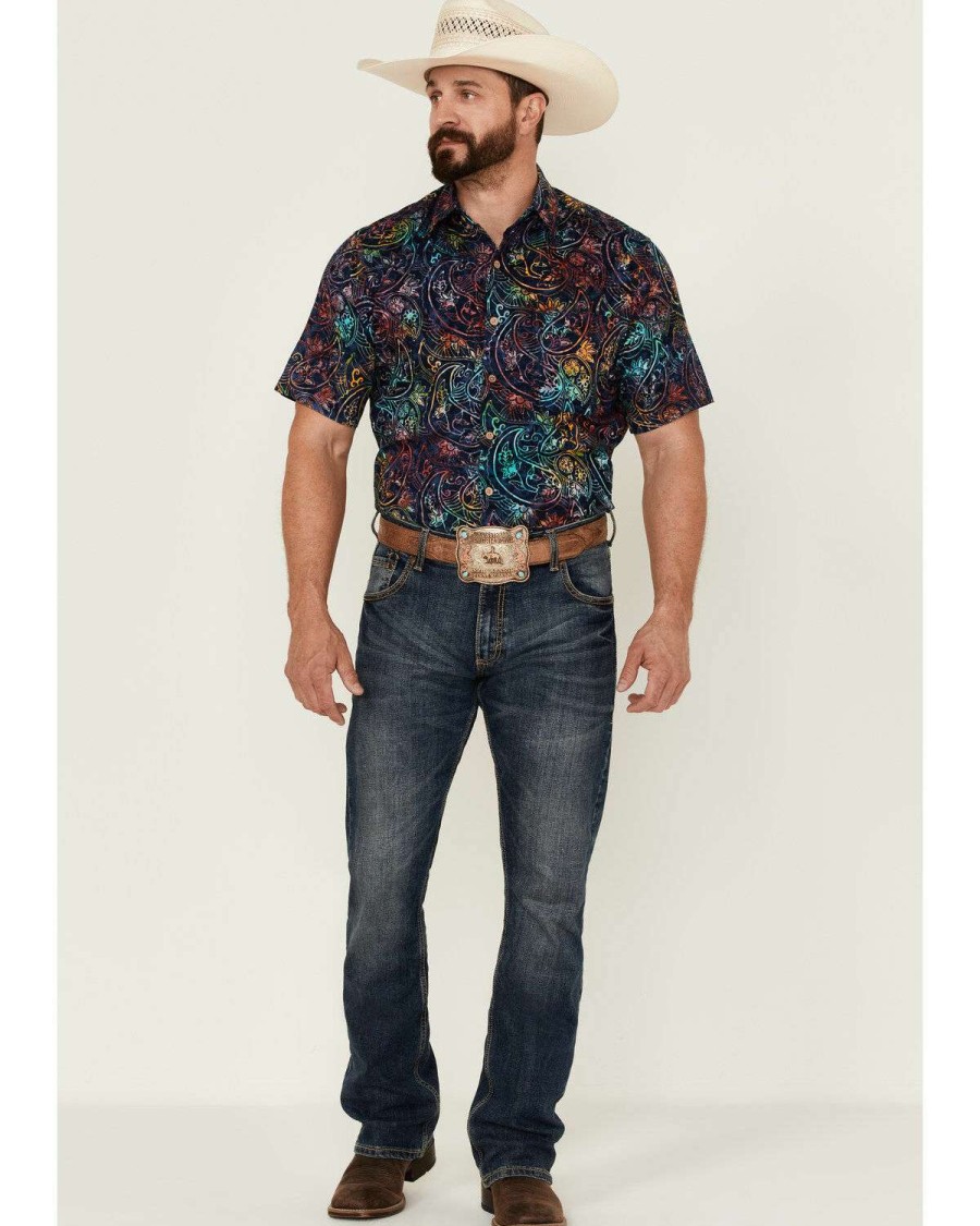 Shirts * | Outlet Scully Men'S Paisley Floral Print Short Sleeve Button-Down Western Shirt