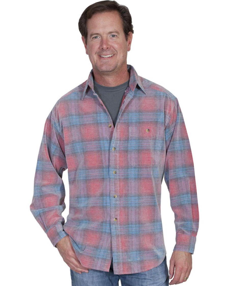 Shirts * | Limited Edition Scully Men'S Yard Dye Corduroy Plaid Long Sleeve Western Shirt