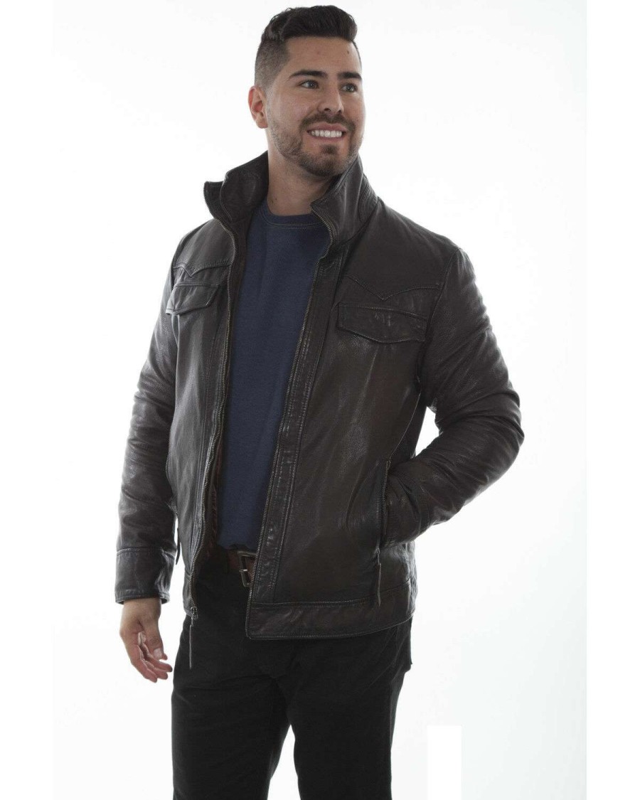 Jackets * | Sale Scully Men'S Double Collar Leather Jacket