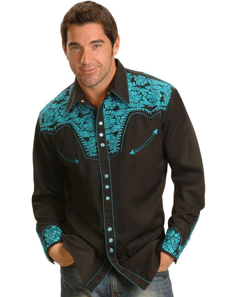 Shirts * | Online Scully Turquoise Embroidery Retro Western Shirt Big & Tall