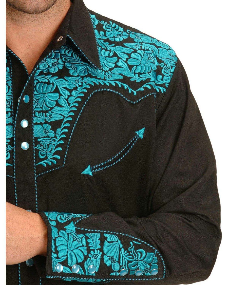 Shirts * | Online Scully Turquoise Embroidery Retro Western Shirt Big & Tall