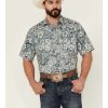 Shirts * | Online Scully Men'S Floral Teal Print Short Sleeve Button-Down Western Shirt