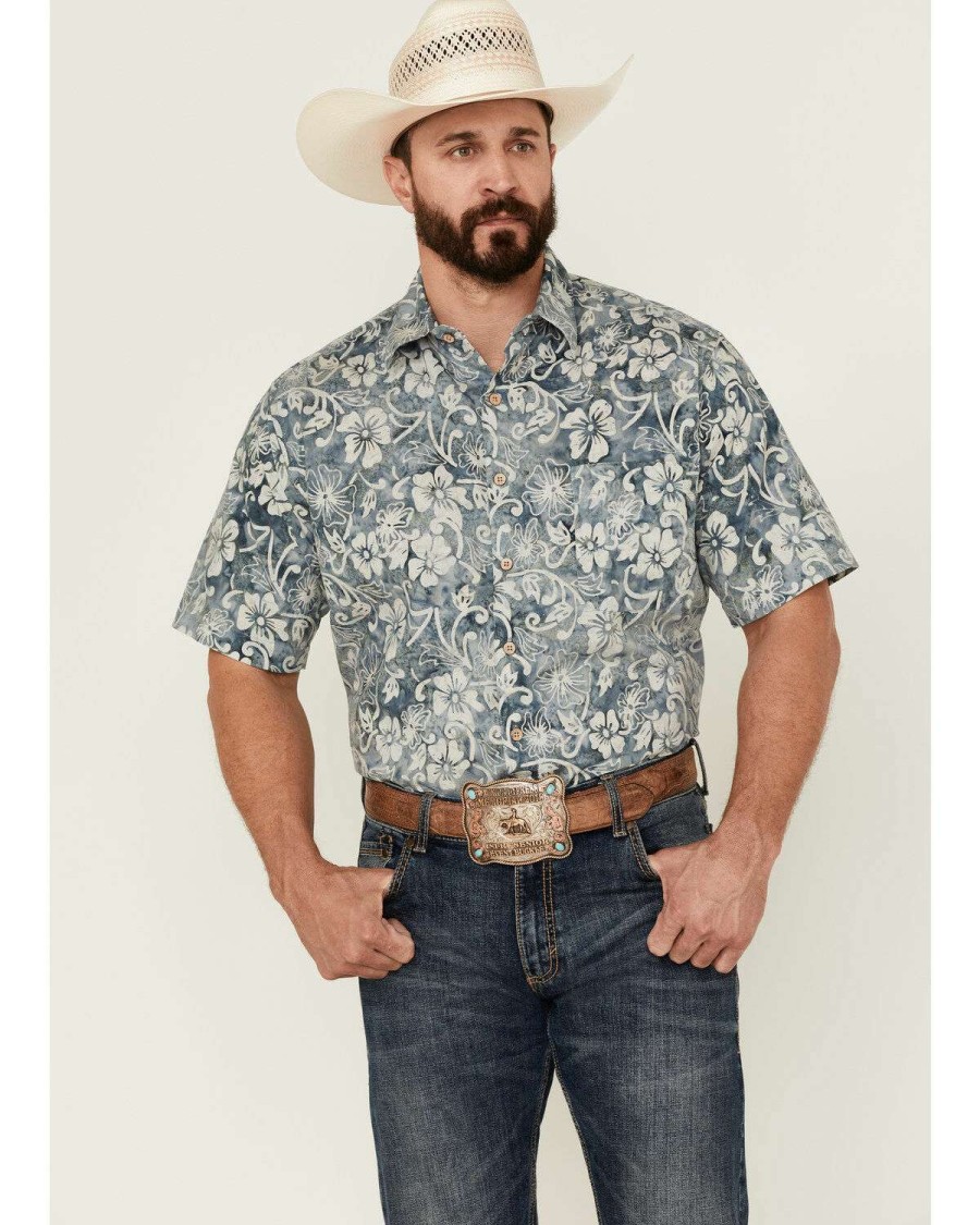 Shirts * | Online Scully Men'S Floral Teal Print Short Sleeve Button-Down Western Shirt